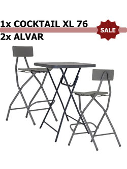 Komplet: sto CocktailXL76 ZOWN + 2&times; barska stolica Alvar ZOWN