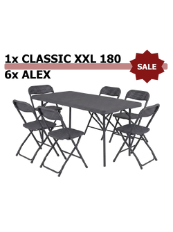 Komplet: sto Classic XXL180 ZOWN + 6&times; stolica Alex ZOWN