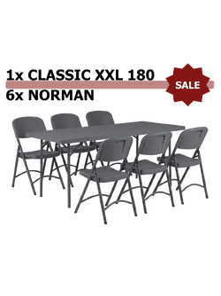 Komplet: sto Classic XXL180 ZOWN + 6&times; stolica Norman ZOWN